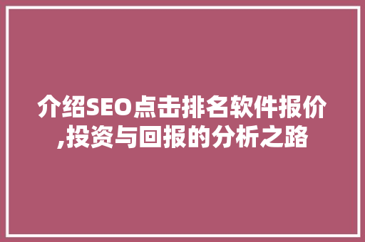介绍SEO点击排名软件报价,投资与回报的分析之路 必应SEO