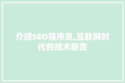 介绍SEO程序员,互联网时代的技术新贵 必应SEO