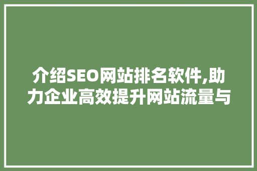 介绍SEO网站排名软件,助力企业高效提升网站流量与品牌知名度 搜狗SEO