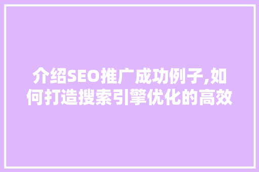 介绍SEO推广成功例子,如何打造搜索引擎优化的高效步骤 网站建设公司
