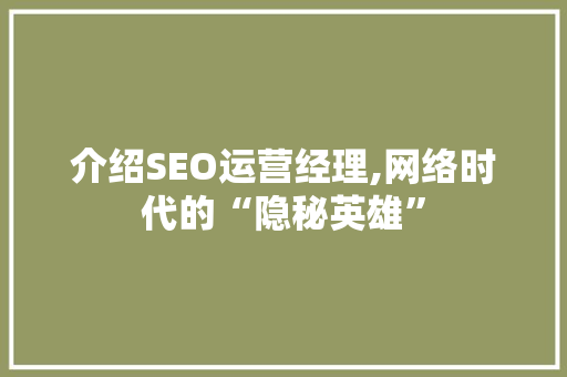 介绍SEO运营经理,网络时代的“隐秘英雄” 必应SEO