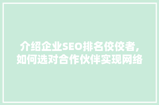 介绍企业SEO排名佼佼者,如何选对合作伙伴实现网络营销突破 必应SEO