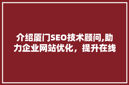 介绍厦门SEO技术顾问,助力企业网站优化，提升在线竞争力