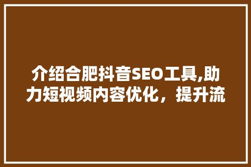 介绍合肥抖音SEO工具,助力短视频内容优化，提升流量与曝光 搜狗SEO