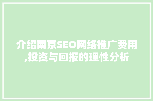 介绍南京SEO网络推广费用,投资与回报的理性分析 SEO关键词