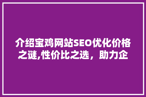介绍宝鸡网站SEO优化价格之谜,性价比之选，助力企业腾飞