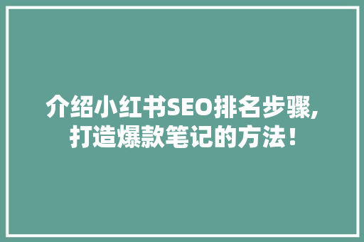 介绍小红书SEO排名步骤,打造爆款笔记的方法！ 必应SEO
