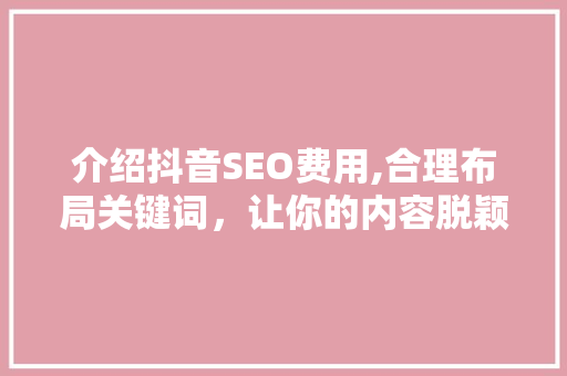 介绍抖音SEO费用,合理布局关键词，让你的内容脱颖而出 网站建设公司