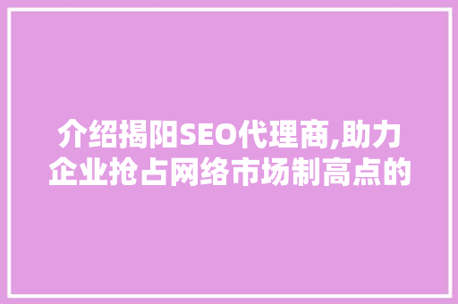 介绍揭阳SEO代理商,助力企业抢占网络市场制高点的秘密武器 SEO关键词