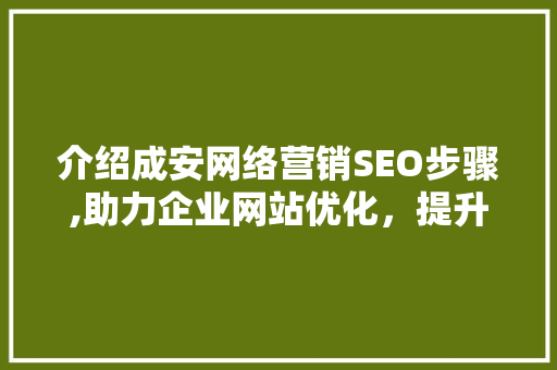 介绍成安网络营销SEO步骤,助力企业网站优化，提升品牌竞争力 SEO关键词