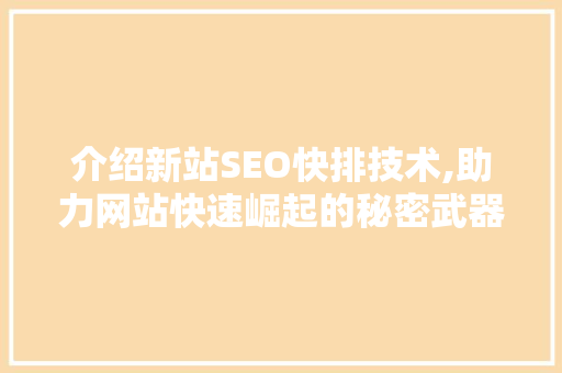 介绍新站SEO快排技术,助力网站快速崛起的秘密武器