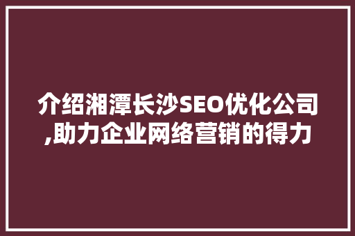 介绍湘潭长沙SEO优化公司,助力企业网络营销的得力助手 搜狗SEO
