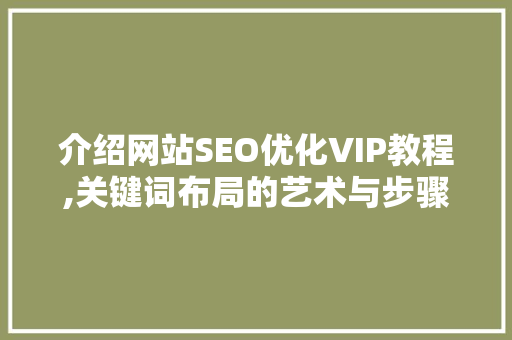 介绍网站SEO优化VIP教程,关键词布局的艺术与步骤 SEO关键词