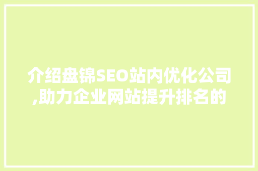 介绍盘锦SEO站内优化公司,助力企业网站提升排名的方法之路 SEO关键词