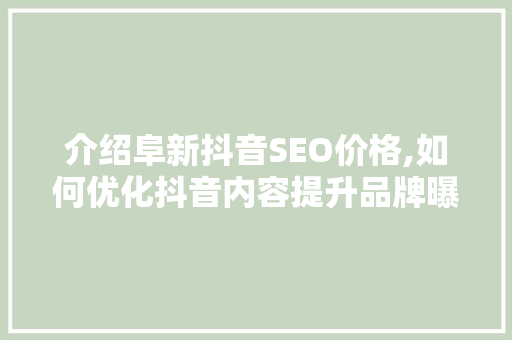 介绍阜新抖音SEO价格,如何优化抖音内容提升品牌曝光度 神马SEO