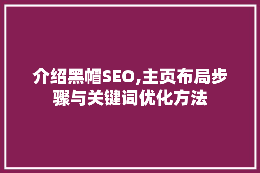 介绍黑帽SEO,主页布局步骤与关键词优化方法 必应SEO