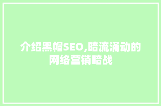 介绍黑帽SEO,暗流涌动的网络营销暗战