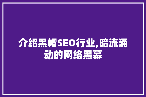 介绍黑帽SEO行业,暗流涌动的网络黑幕 网站建设公司