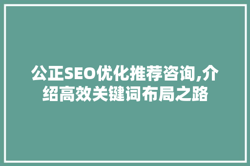 公正SEO优化推荐咨询,介绍高效关键词布局之路 神马SEO