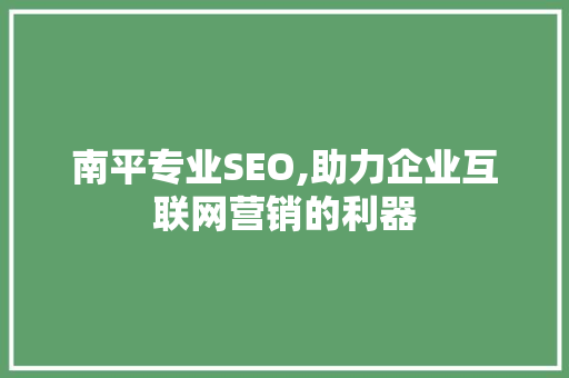 南平专业SEO,助力企业互联网营销的利器 SEO关键词