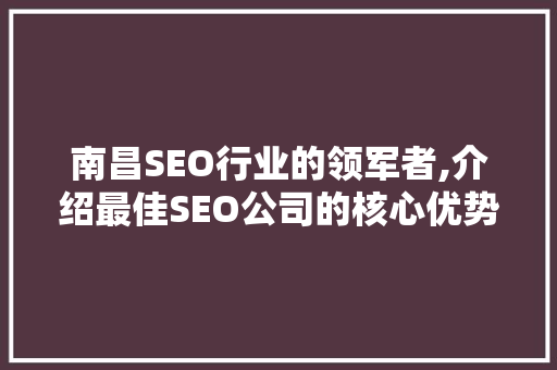南昌SEO行业的领军者,介绍最佳SEO公司的核心优势 必应SEO