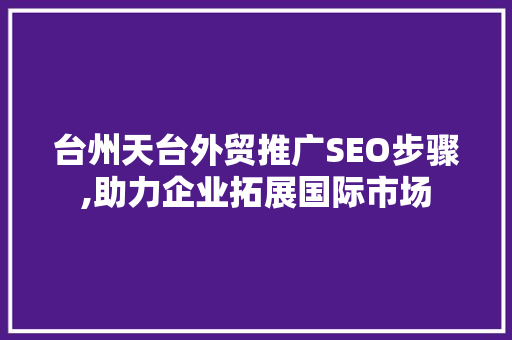 台州天台外贸推广SEO步骤,助力企业拓展国际市场