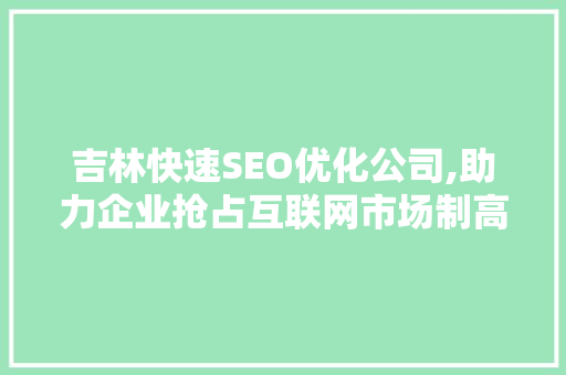 吉林快速SEO优化公司,助力企业抢占互联网市场制高点 网站建设公司