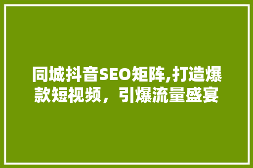 同城抖音SEO矩阵,打造爆款短视频，引爆流量盛宴 网站建设公司