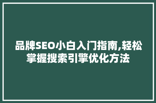 品牌SEO小白入门指南,轻松掌握搜索引擎优化方法 SEO关键词