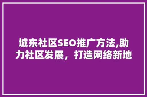 城东社区SEO推广方法,助力社区发展，打造网络新地标