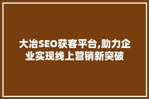 大冶SEO获客平台,助力企业实现线上营销新突破