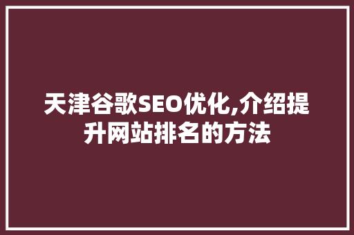 天津谷歌SEO优化,介绍提升网站排名的方法 SEO关键词