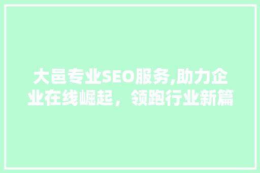 大邑专业SEO服务,助力企业在线崛起，领跑行业新篇章