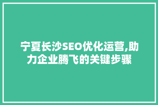 宁夏长沙SEO优化运营,助力企业腾飞的关键步骤 搜狗SEO