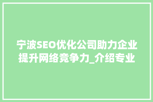 宁波SEO优化公司助力企业提升网络竞争力_介绍专业SEO优化之路 百度SEO
