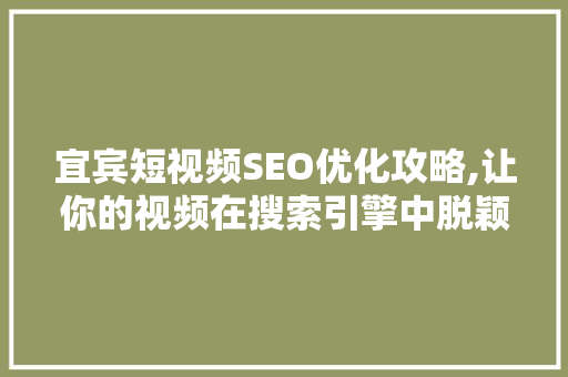 宜宾短视频SEO优化攻略,让你的视频在搜索引擎中脱颖而出 搜狗SEO