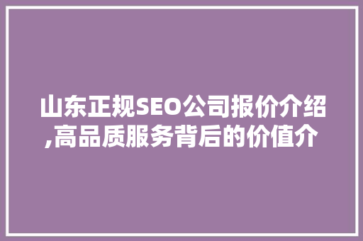 山东正规SEO公司报价介绍,高品质服务背后的价值介绍 神马SEO