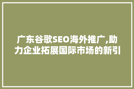 广东谷歌SEO海外推广,助力企业拓展国际市场的新引擎 搜狗SEO
