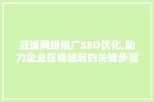 应城网络推广SEO优化,助力企业在线崛起的关键步骤 神马SEO