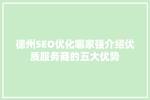 德州SEO优化哪家强介绍优质服务商的五大优势 必应SEO