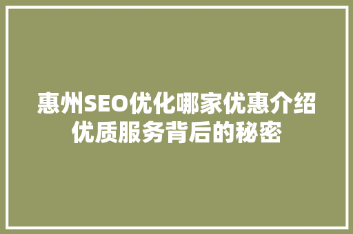 惠州SEO优化哪家优惠介绍优质服务背后的秘密