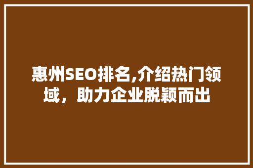 惠州SEO排名,介绍热门领域，助力企业脱颖而出 网站建设公司