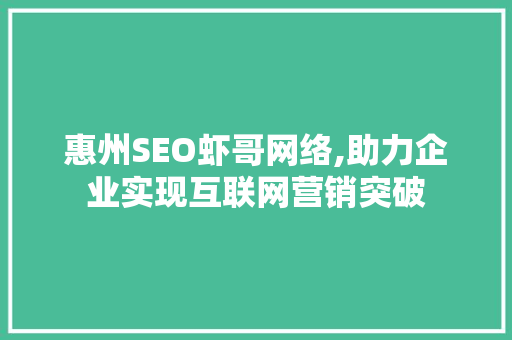 惠州SEO虾哥网络,助力企业实现互联网营销突破 百度SEO
