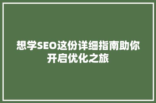 想学SEO这份详细指南助你开启优化之旅 搜狗SEO