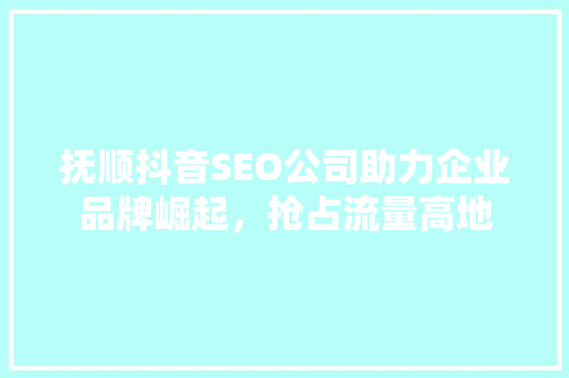 抚顺抖音SEO公司助力企业品牌崛起，抢占流量高地 必应SEO