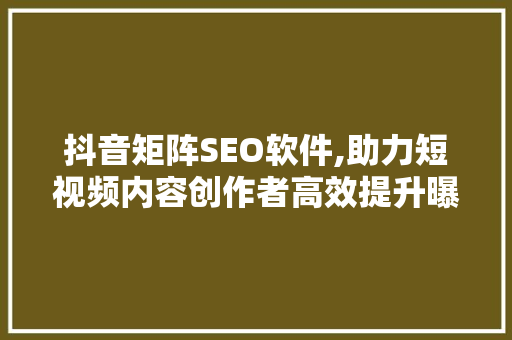 抖音矩阵SEO软件,助力短视频内容创作者高效提升曝光率