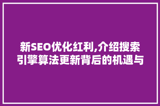 新SEO优化红利,介绍搜索引擎算法更新背后的机遇与挑战 SEO关键词