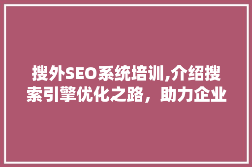 搜外SEO系统培训,介绍搜索引擎优化之路，助力企业高效提升网站排名 搜狗SEO