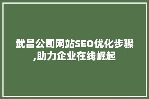 武昌公司网站SEO优化步骤,助力企业在线崛起 必应SEO