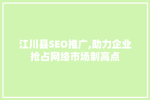 江川县SEO推广,助力企业抢占网络市场制高点